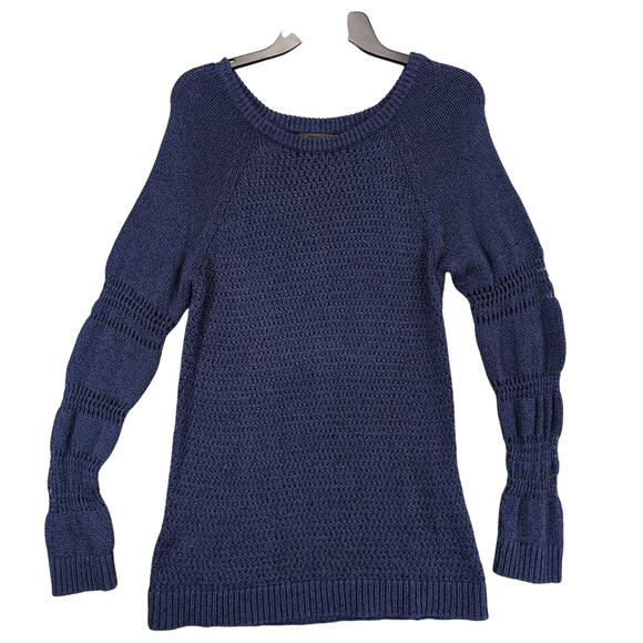 Tommy Bahama Women's L Open Knit Navy Blue Tunic Sweater Top, Boho Grunge Casual - Picture 1 of 6